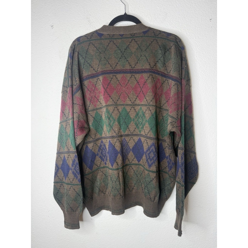Vtg Florence Tricot Italy Men's Sweater XL Wool Blend Cardigan Argyle Grandpa - Picture 8 of 10